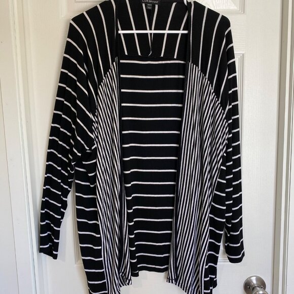 Lane Bryant Womens Plus Size 18/20 Black & White Striped Long Sleeve Open Cardig - Picture 1 of 7